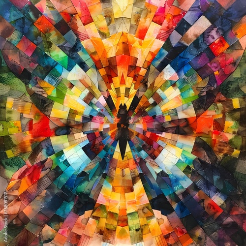 Vibrant Mosaic Kaleidoscope of Shattered Prismatic Colors and Geometric Patterns