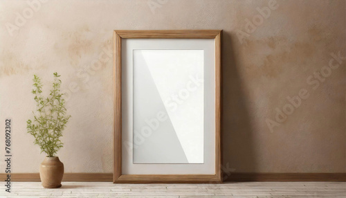 Minimalist beige and white, wooden frame mockup.