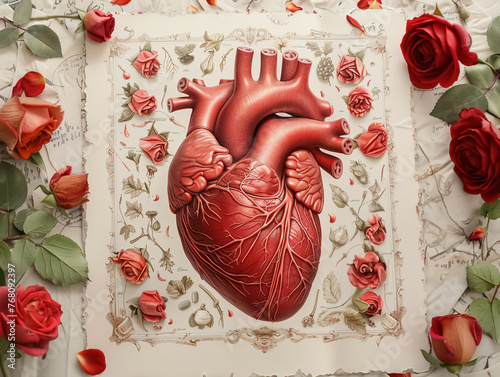 Human heart anatomy detailed medical illustration health and biology photo