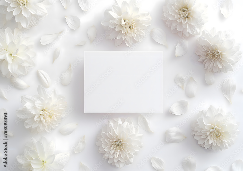 Obraz premium Serene White Peony Petals and Blank Frame Mockup