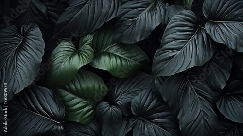 Textures of abstract black leaves for tropical leaf background 