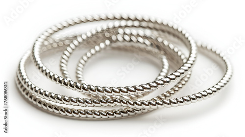Three silver bracelet isolated on white with copy space, generative ai