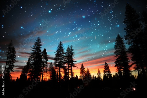 Capture the serene beauty of a starry night sky with a blend of vibrant and subtle colors
