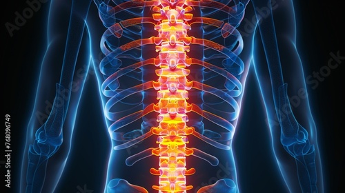 Elegant medical diagram of back pain areas along the spine, with a focus on precision and clarity, set in a minimalist style