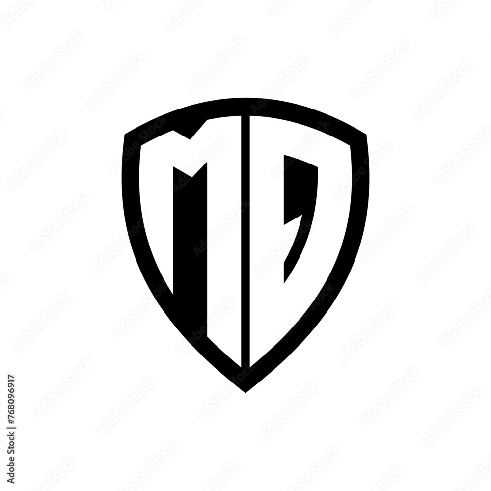 MQ monogram logo with bold letters shield shape with black and white color design MQ monogram logo with bold letters shield shape with black and white color design