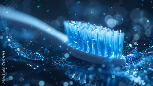 toothbrush close up with shining particles, Generative ai