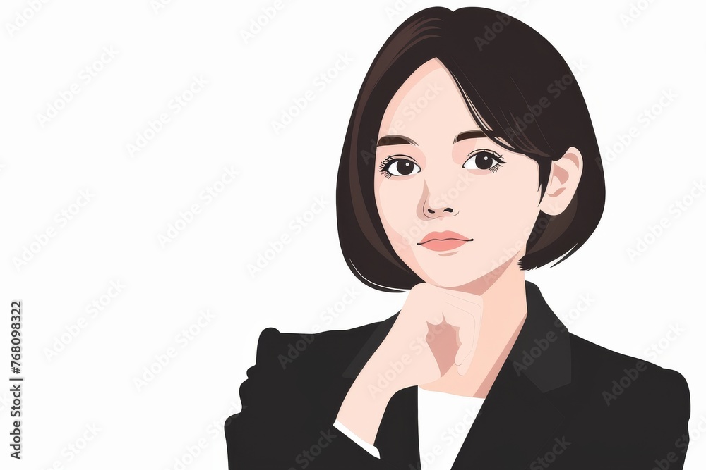 考えている日本人の女性会社員のイラスト(背景なし・ビジネスウーマン・キャリアウーマン) 考えている日本人の女性会社員のイラスト(背景なし・ビジネスウーマン・キャリアウーマン)