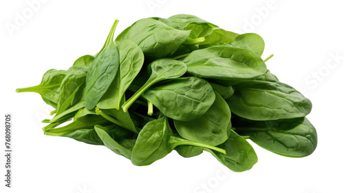 pile of fresh spinach leaves isolated on a white background