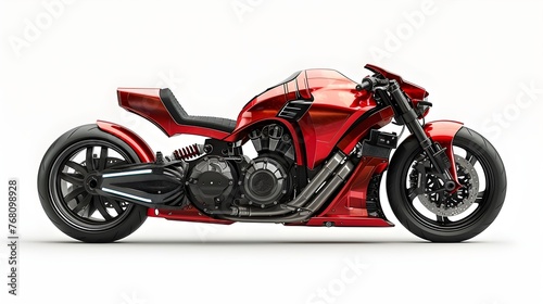 Red motorcycle  futuristic style  on white background