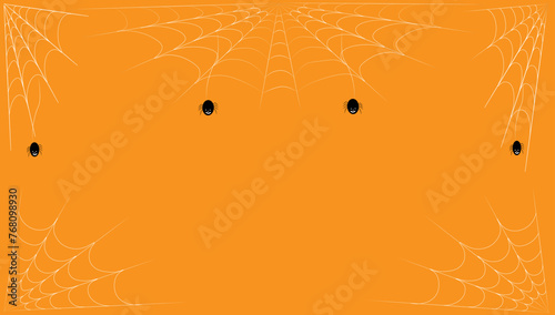 There are a lot of spider webs on an orange background. Halloween concept. Vector illustration of a web.