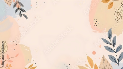 Pastel card banner frame for greeting and wedding invitations, decorative overlay with leaves