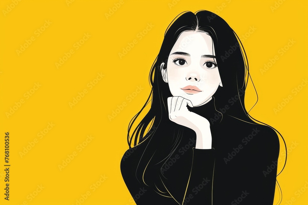 ロングヘアの考えている日本人女性の横顔(背景なし・悩み・検討・集中・物憂げ) ロングヘアの考えている日本人女性の横顔(背景なし・悩み・検討・集中・物憂げ)