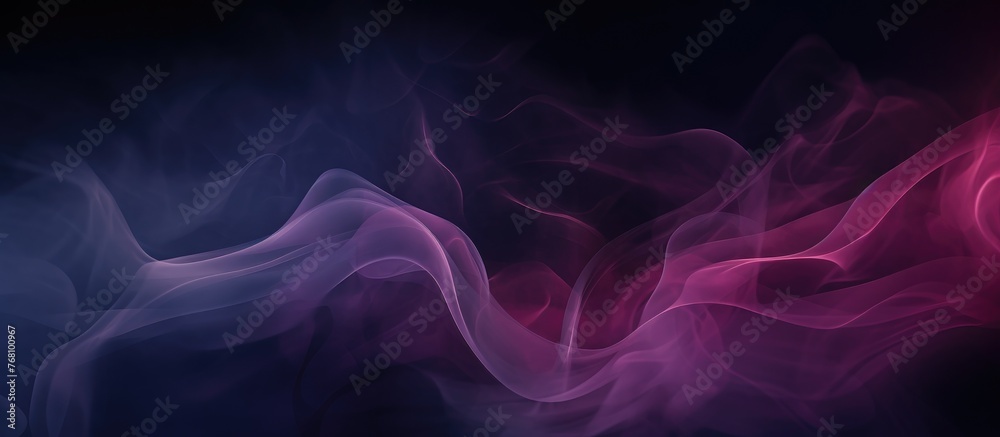 A vibrant mix of purple and pink smoke swirls and billows against a stark black background, creating a captivating and dynamic visual effect.