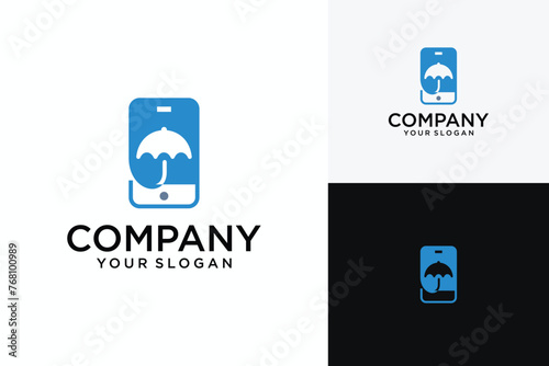 vector icon illustration simple minimalist logo design line style technology rain umbrella and telephone
