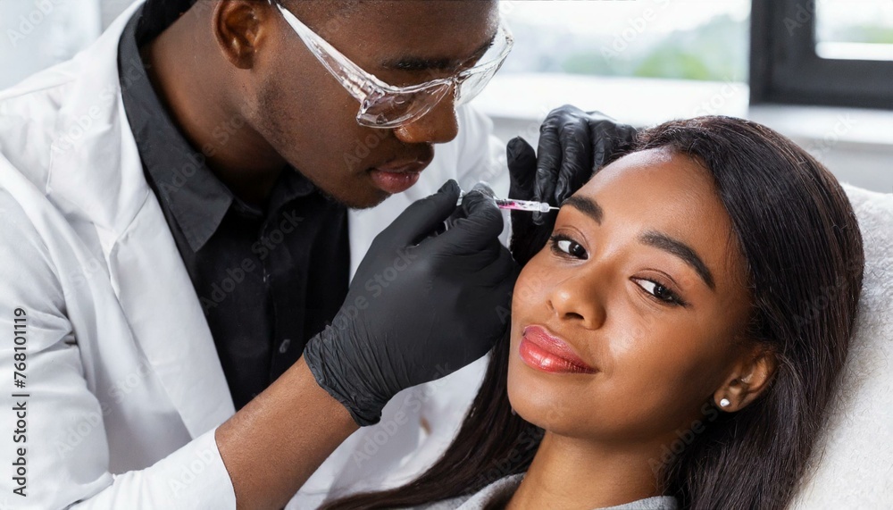 Cosmetologist makes rejuvenating anti wrinkle injections on the eye corner area of a beautiful woman. Female aesthetic cosmetology in a beauty salon Cosmetologist makes rejuvenating anti wrinkle injections on the eye corner area of a beautiful woman. Female aesthetic cosmetology in a beauty salon