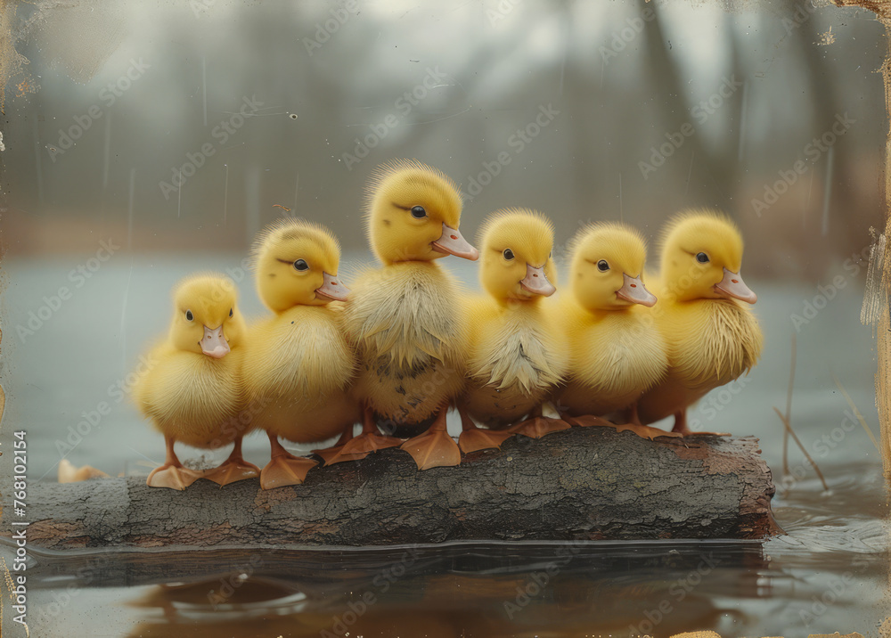 Ducklings on log Ducklings on log