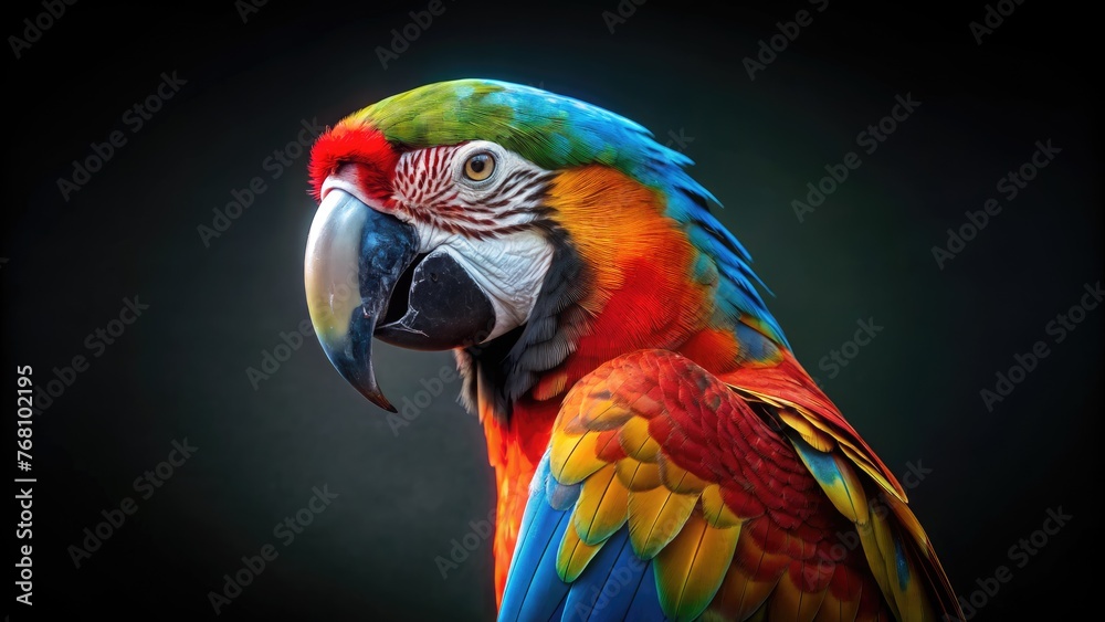 Colorful macaw parrot on dark background