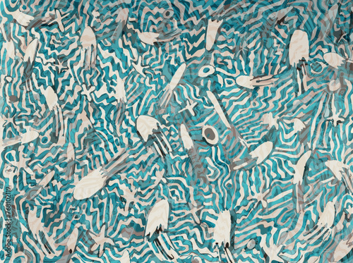 Creative marine background with jellyfishes © abeadev