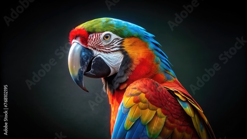 Colorful macaw parrot on dark background