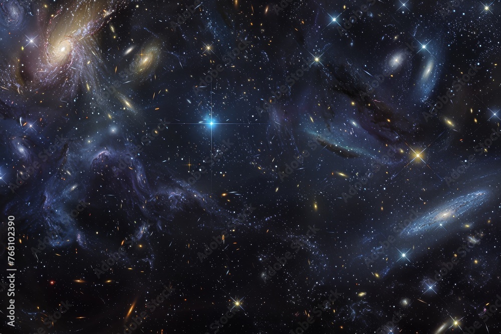 Vast expanse of space with distant galaxies and stars.