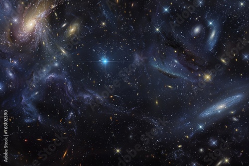 Vast expanse of space with distant galaxies and stars.