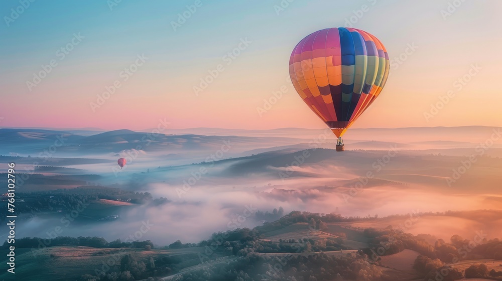 Aerial Dawn Adventure in a Vibrant Balloon