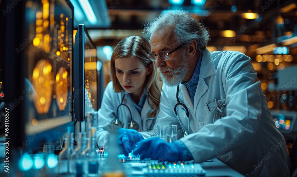Two scientists are having research in laboratory. Two scientists are having research in laboratory.
