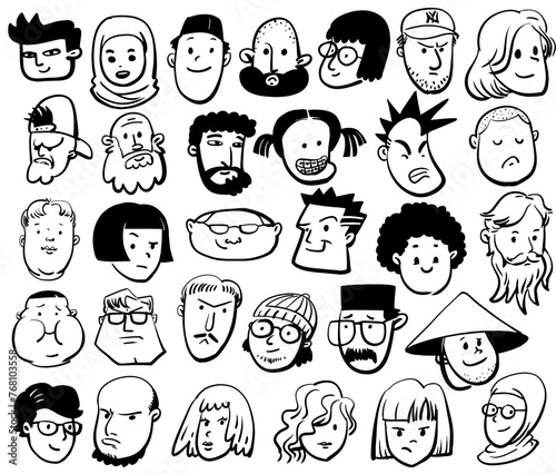 Faces character hand drawn vector illustration (ID: 768103558)