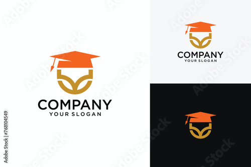 Education Logo Template. Graduation Hat and People Logo Design. Education logo. Student hat vector logo isolated. Learn logotypes by learning to write. Education icon. photo