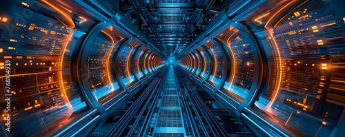 Telecommunications Tunnel in Electrical Engineering Style, To illustrate the future of science and technology in a vibrant and connected way