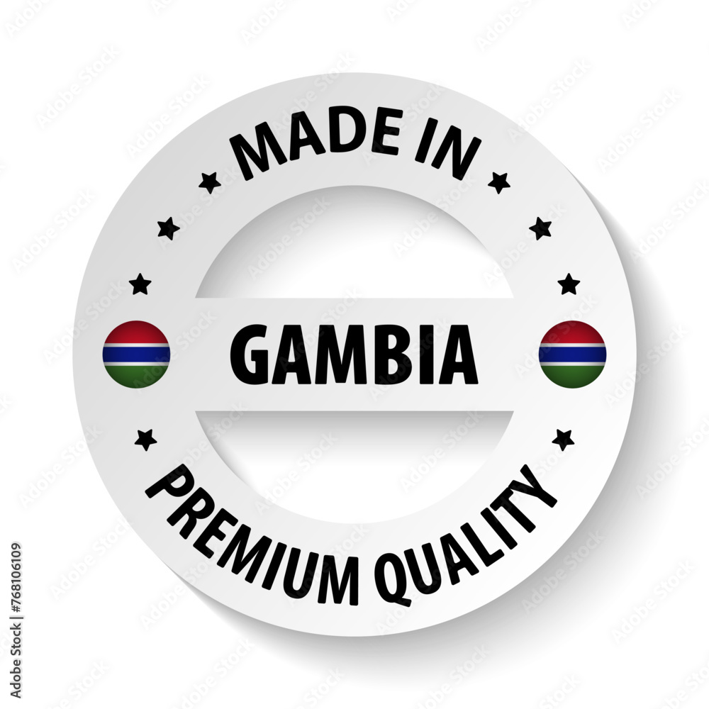 Made in Gambia graphic and label. Made in Gambia graphic and label.