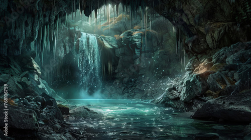 A beautiful cave with internal secrets and stalactites photo