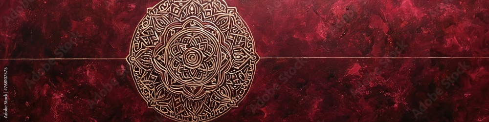 a mesmerizing mandala on a rich burgundy canvas, showcasing the precision and elegance of the geometric design.