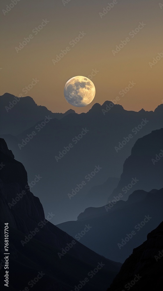 A Celestial Beacon over Shadowed Mountains - As the moon rises, it casts a luminous path over shadowed mountains, creating an enchanted landscape where light and darkness dance in perfect harmony. A Celestial Beacon over Shadowed Mountains - As the moon rises, it casts a luminous path over shadowed mountains, creating an enchanted landscape where light and darkness dance in perfect harmony.