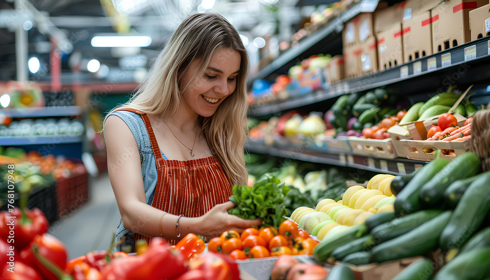 young woman buying vegetables at the market