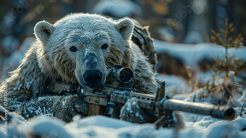  Anthropomorphic sniper polar bear with sniper rifle