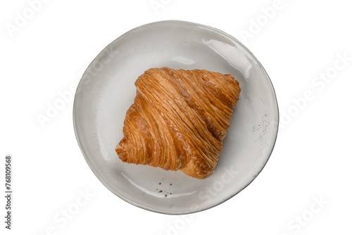 croissant on a plate, in a plate, cut out, top view