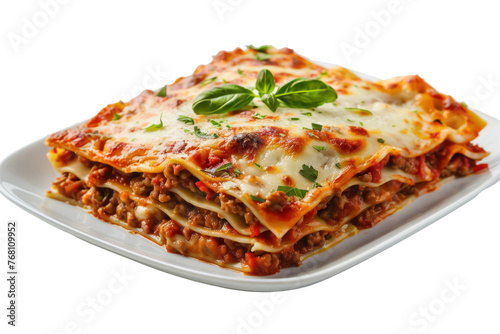Bubbling lasagna dish ,isolated on white background or transparent background, png clipart die-cut