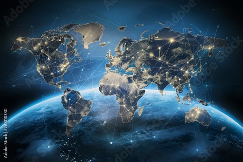 Data exchange over Earth 3D rendering illustrates global network