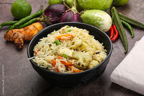 Indian vegetarian pilao basmati rice photo