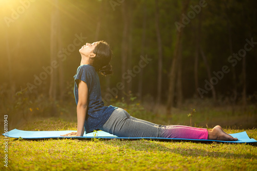 Bhujangasana, Cobra Pose, Upward Facing Dog Position, Surya Namaskar, Urdhva Mukha Svanasana, indian, women, girl, photo