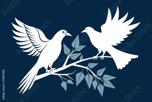 A dove and a crow sharing a branch silhouette 