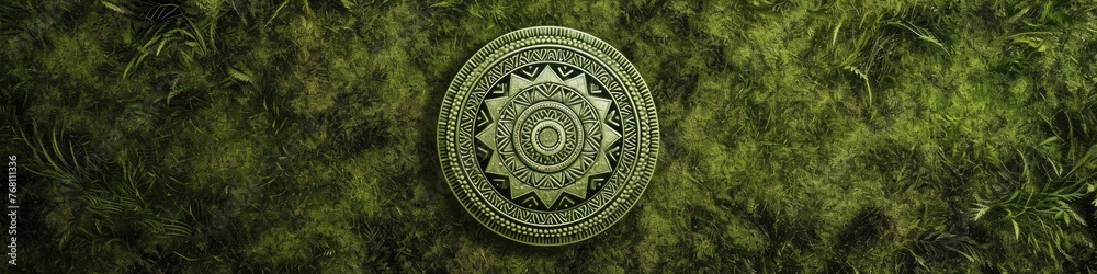 a hypnotic mandala against a moss green backdrop, highlighting the delicate patterns and earthy tones in stunning high-definition.