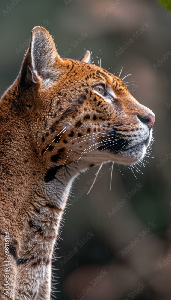 Obraz premium Jaguarundi father and kitten portrait with ample space on the left for text placement