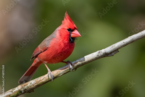 Graceful landing Northern Cardinal alights displaying striking red color photo