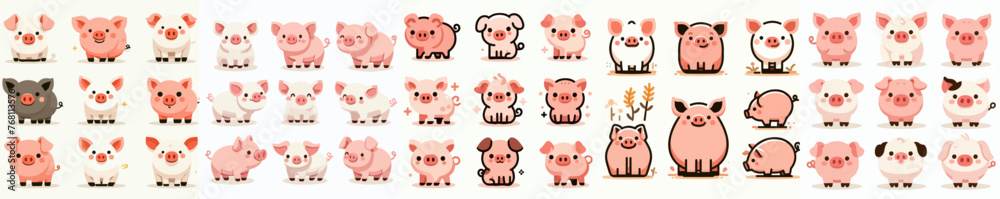 Vector set of pigs with flat design style