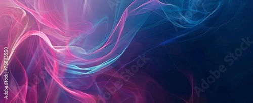 Neon waves of light create a cosmic flow over a digital silk texture, blending blue and magenta in a radiant, flowing abstract.