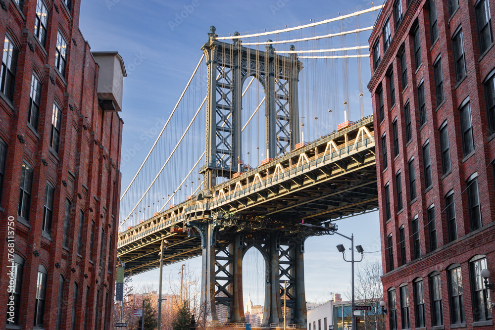 Naklejka premium View of Manhattan bridge from Dumbo in New York (USA)