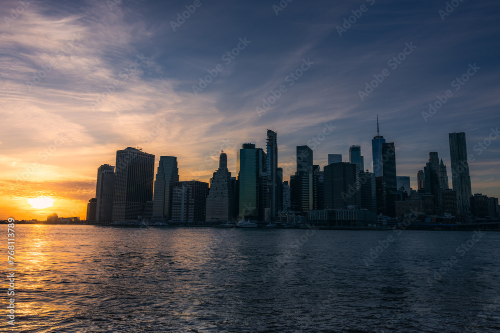Downtown sunset from Brooklyn in New York City (USA)