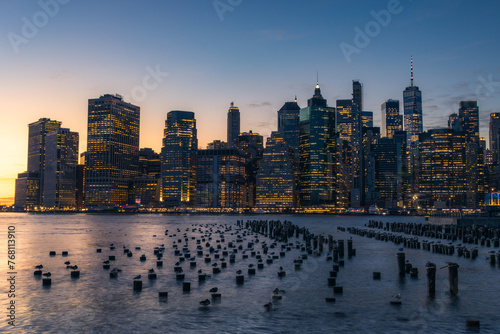 Downtown sunset from Brooklyn in New York City (USA)